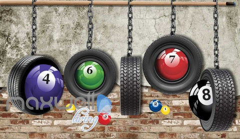 Image of Pool Balls Wheels Brick Wall Art Wall Murals Wallpaper Decals Prints Decor IDCWP-JB-000844