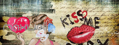 Image of Graphic Design Woman Holding I Love You Heart Art Wall Murals Wallpaper Decals Prints Decor IDCWP-JB-000849