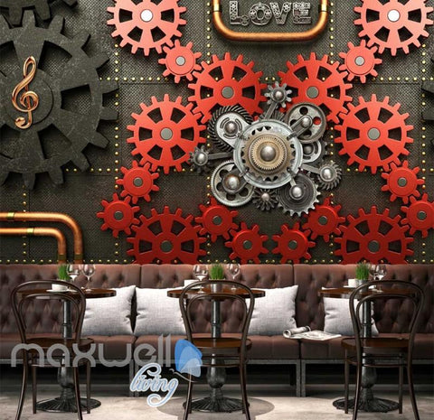 Image of Red And Black Gears wallpaper IDCWP-JB-000850 custom size 224X99 inches