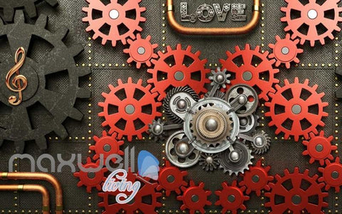 Image of Red And Black Gears wallpaper IDCWP-JB-000850 custom size 224X99 inches