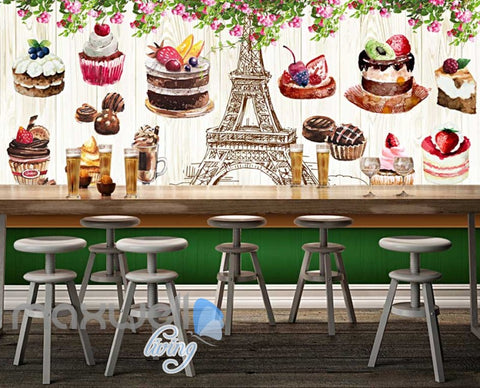 Image of Retro Eiffel Tower And Bakery Art Wall Murals Wallpaper Decals Prints Decor IDCWP-JB-000851