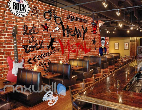 Image of Brick Wall With Heavy Metal Symbols Art Wall Murals Wallpaper Decals Prints Decor IDCWP-JB-000855