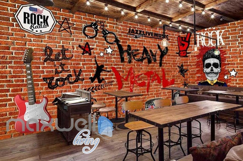 Image of Brick Wall With Heavy Metal Symbols Art Wall Murals Wallpaper Decals Prints Decor IDCWP-JB-000855