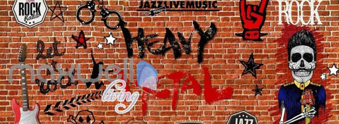 Image of Brick Wall With Heavy Metal Symbols Art Wall Murals Wallpaper Decals Prints Decor IDCWP-JB-000855