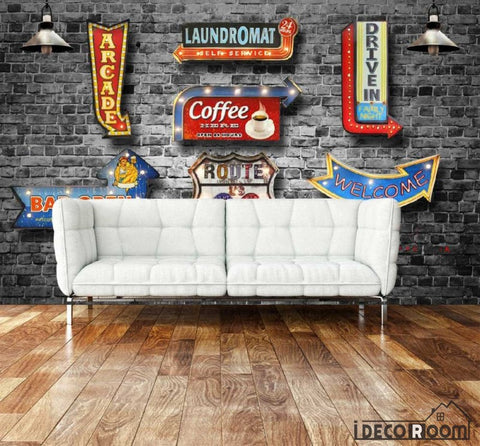 Image of 3D Black Brick Wall Metal Sign Art Wall Murals Wallpaper Decals Prints Decor IDCWP-JB-000888