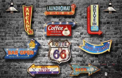 Image of 3D Black Brick Wall Metal Sign Art Wall Murals Wallpaper Decals Prints Decor IDCWP-JB-000888