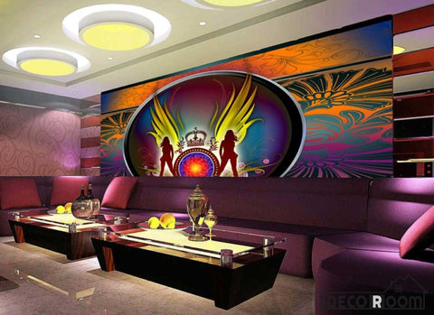 Image of Graphic Design Women Silhouette Circle Crown Ktv Club Art Wall Murals Wallpaper Decals Prints Decor IDCWP-JB-000891