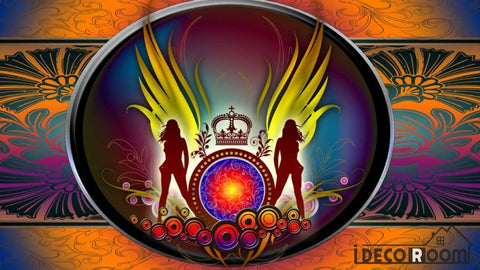 Image of Graphic Design Women Silhouette Circle Crown Ktv Club Art Wall Murals Wallpaper Decals Prints Decor IDCWP-JB-000891