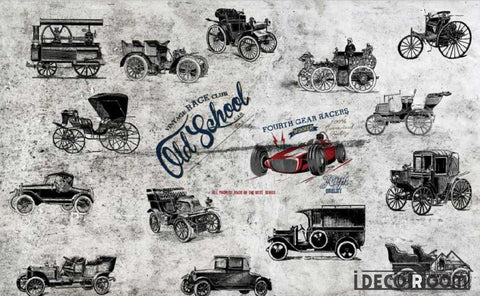 Image of Collage Black And White Carriage Living Room Art Wall Murals Wallpaper Decals Prints Decor IDCWP-JB-000893