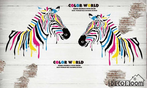 Image of Graphic Design Colorful Zebra On Wall Living Room Art Wall Murals Wallpaper Decals Prints Decor IDCWP-JB-000897