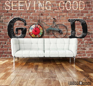 Old Brick Wall Letters Good Bicycle Art Wall Murals Wallpaper Decals Prints Decor IDCWP-JB-000908