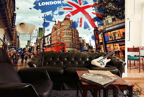 Image of 3D London View Red Bus Restaurant Coffee Art Wall Murals Wallpaper Decals Prints Decor IDCWP-JB-000909