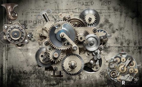 Image of 3D Black Gear On Wall Living Room Art Wall Murals Wallpaper Decals Prints Decor IDCWP-JB-000910