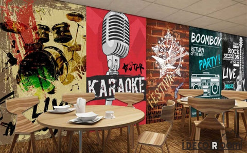 Image of Poster Collage Karaoke On Wall Restaurant Coffee Shop Art Wall Murals Wallpaper Decals Prints Decor IDCWP-JB-000916