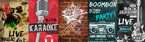 Image of Poster Collage Karaoke On Wall Restaurant Coffee Shop Art Wall Murals Wallpaper Decals Prints Decor IDCWP-JB-000916