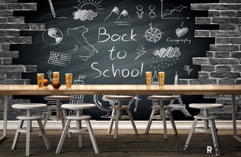 Image of Black Brick Wall Back To School Design Restaurant Coffee Shop Art Wall Murals Wallpaper Decals Prints Decor IDCWP-JB-000919