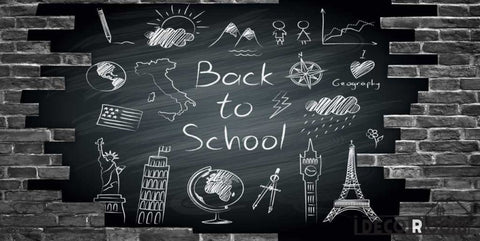 Image of Black Brick Wall Back To School Design Restaurant Coffee Shop Art Wall Murals Wallpaper Decals Prints Decor IDCWP-JB-000919