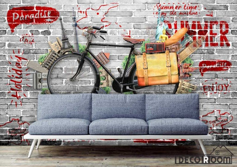 Image of Black Brick Wall 3D Bicycle Restaurant Art Wall Murals Wallpaper Decals Prints Decor IDCWP-JB-000920