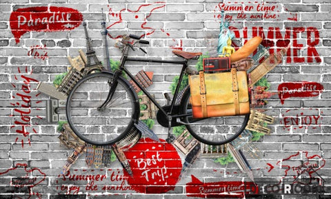 Image of Black Brick Wall 3D Bicycle Restaurant Art Wall Murals Wallpaper Decals Prints Decor IDCWP-JB-000920