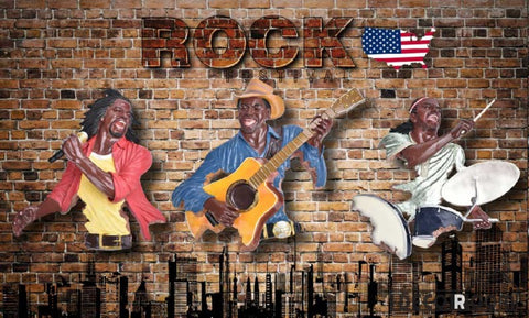 Image of Red Brick Wall 3D Drawing Rock Band Usa Living Room Art Wall Murals Wallpaper Decals Prints Decor IDCWP-JB-000937
