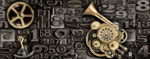 Image of 3D Typography Letters Golden Gear Restaurant Art Wall Murals Wallpaper Decals Prints Decor IDCWP-JB-000940