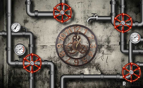 Image of Cement Wall Black Pipes Living Room Art Wall Murals Wallpaper Decals Prints Decor IDCWP-JB-000945