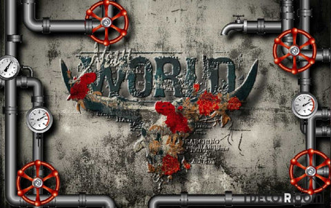 Image of Cement Wall Black Pipes Living Room Art Wall Murals Wallpaper Decals Prints Decor IDCWP-JB-000946