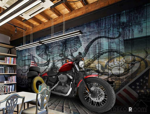 Image of Graphic Design Elephant Octopus Drawing Restaurant Art Wall Murals Wallpaper Decals Prints Decor IDCWP-JB-000949