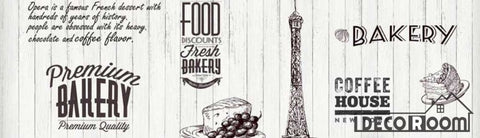 Image of White Wooden Wall Bakery Eiffel Tower Coffee Shop Restaurant Art Wall Murals Wallpaper Decals Prints Decor IDCWP-JB-000951