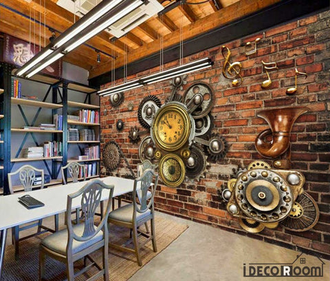 Image of Brick Wall 3D Gear Restaurant Art Wall Murals Wallpaper Decals Prints Decor IDCWP-JB-000956