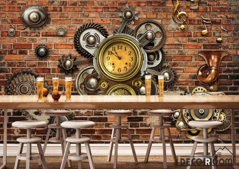 Image of Brick Wall 3D Gear Restaurant Art Wall Murals Wallpaper Decals Prints Decor IDCWP-JB-000956