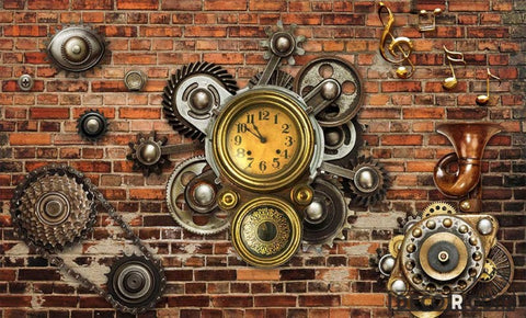 Image of Brick Wall 3D Gear Restaurant Art Wall Murals Wallpaper Decals Prints Decor IDCWP-JB-000956