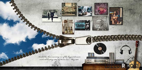 Image of Graphic Design Zipper Half Blue Sky 3D Picture Frames Living Room Restaurant Art Wall Murals Wallpaper Decals Prints Decor IDCWP-JB-000958