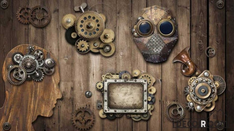 Image of Wooden Wall 3D Gear Restaurant Art Wall Murals Wallpaper Decals Prints Decor IDCWP-JB-000960