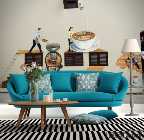Image of Graphic Design Coffee Factory Living Room Coffee Shop Art Wall Murals Wallpaper Decals Prints Decor IDCWP-JB-000961