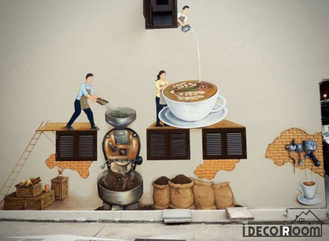 Image of Graphic Design Coffee Factory Living Room Coffee Shop Art Wall Murals Wallpaper Decals Prints Decor IDCWP-JB-000961