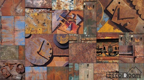 Image of Rotten Metal Blocks On Wall Restaurant Art Wall Murals Wallpaper Decals Prints Decor IDCWP-JB-000962