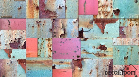 Image of Pink Rotten Metal Blocks On Wall Restaurant Art Wall Murals Wallpaper Decals Prints Decor IDCWP-JB-000964
