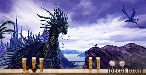 Image of Graphic Design Purple Dragon In City Restaurant Art Wall Murals Wallpaper Decals Prints Decor IDCWP-JB-000968