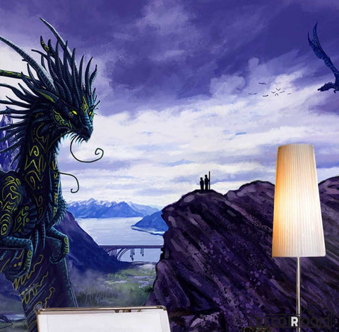 Image of Graphic Design Purple Dragon In City Restaurant Art Wall Murals Wallpaper Decals Prints Decor IDCWP-JB-000968