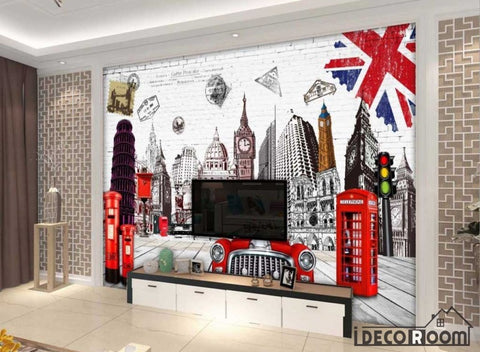 Image of White Wall London Drawing Living Room Art Wall Murals Wallpaper Decals Prints Decor IDCWP-JB-000970