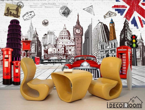 Image of White Wall London Drawing Living Room Art Wall Murals Wallpaper Decals Prints Decor IDCWP-JB-000970