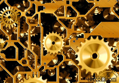 Image of Golden Gear On Wall Living Room Art Wall Murals Wallpaper Decals Prints Decor IDCWP-JB-000971