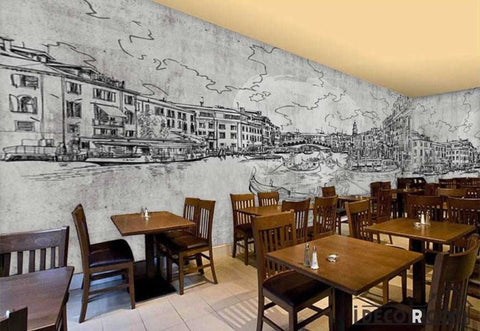 Image of Drawing Venice On Wall Restaurant Art Wall Murals Wallpaper Decals Prints Decor IDCWP-JB-000983
