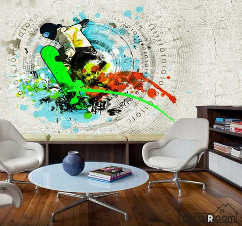 Image of Graphic Design Colorful Skateboarding Living Room Art Wall Murals Wallpaper Decals Prints Decor IDCWP-JB-000992