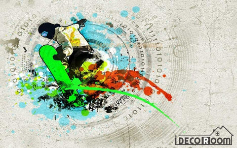 Image of Graphic Design Colorful Skateboarding Living Room Art Wall Murals Wallpaper Decals Prints Decor IDCWP-JB-000992