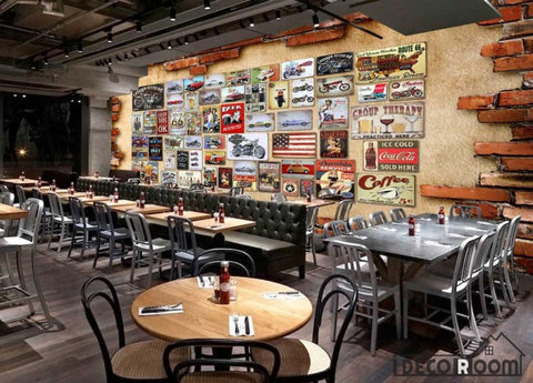 Image of 3D Vintage Posters On Wall Restaurant Coffee Shop Art Wall Murals Wallpaper Decals Prints Decor IDCWP-JB-001001