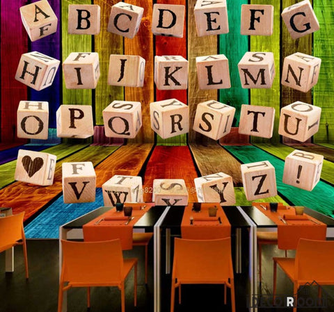Image of 3D Letter Dice Colorful Wall Restaurant Art Wall Murals Wallpaper Decals Prints Decor IDCWP-JB-001002