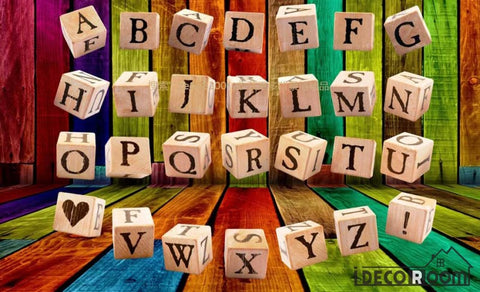 Image of 3D Letter Dice Colorful Wall Restaurant Art Wall Murals Wallpaper Decals Prints Decor IDCWP-JB-001002