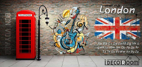 Image of Red Brick Wall 3D Red Cabin Phone London Flag Restaurant Art Wall Murals Wallpaper Decals Prints Decor IDCWP-JB-001104